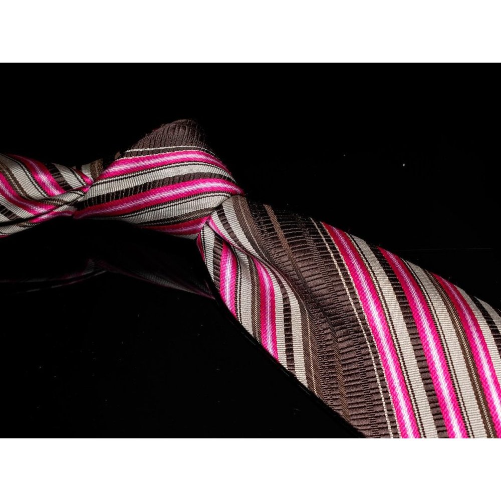 Versa Brown Pink Barcode Stripe 100% Silk Men's Designer Tie